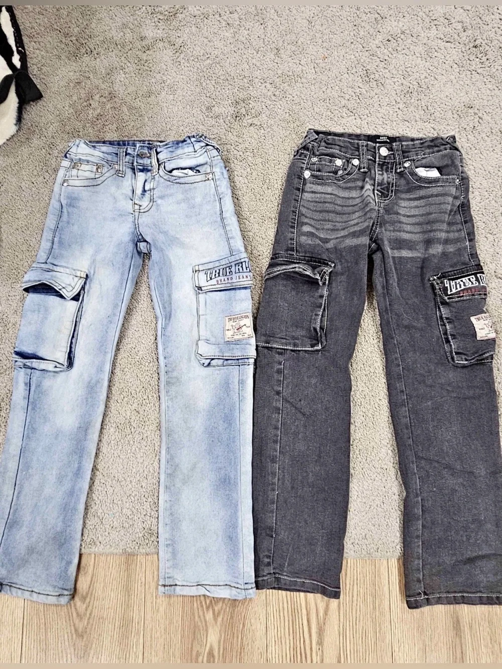 True Religion Boys Cargo Jeans Light Blue & Charcoal